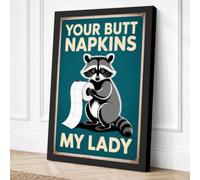 Raccoon with Napkins Retro Canvas Wall Art Print 18x12 Inch