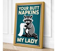 Raccoon with Napkins Retro Canvas Wall Art Print 24x16 Inch