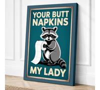 Raccoon with Napkins Retro Canvas Wall Art Print 24x16 Inch