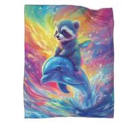 Raccoons And Dolphins Blanket,3D Printed Fleece Throw Flannel Blanket,Super Soft Cozy Fuzzy Warm Throws,for Winter Nap Blanket, Couch And Plush House Warming Decor Gift Idea 40x50inch(100x130cm)