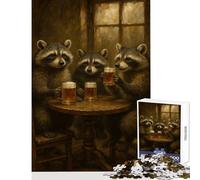 Raccoons Drinking Beer at A Table Jigsaw for Teenagers 1000 Pieces Improve Mental Performance Effectively Gentle Relaxing Leisure Game (50X75cm)