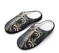 Raccoons Hugging A Tree Trunk Slippers Women Winter Warm Cotton Hotel Slippers Anti-Slip Indoor Slip-Ons House Shoes 9-10（40-41）
