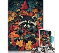 Raccoons in Autumn JigsawPuzzle 1000 Pieces for Teenagers,Challenging To Complete But Fun And Humorous Birthday Present,Gifts,Wall Art 38x26cm