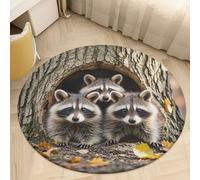 Raccoons in The Fall Tree Hole Area Rug Washable Circle Carpet Non-Slip Round Floor Rug Small Low Pile Waterproof Print Door Mat Pad Decor for Bedroom Living Room Bathroom Kitchen 60 * 60cm
