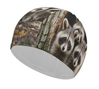 Raccoons in The Fall Tree Hole Bathing Cap High Elasticity Swimming Caps Fit Both Long Hair Short Hair Comfortable Large Shower Cap for Drag Reduction and Hair Protection