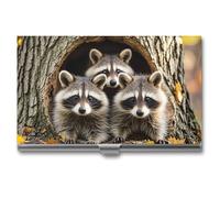 Raccoons in The Fall Tree Hole Business Card Holder Business Card Case Pocket Card Holders Metal Slim Name Card Holder Professional Multi Wallet Credit Card ID Case for Men Women, silver, One Size
