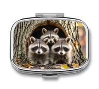 Raccoons in The Fall Tree Hole Pill Box 2 Compartment Portable Pill Case Daily Square Pill Organizer for Pocket Purse Daily Medicine Container to Hold Vitamins Fish Oil Travel Gifts