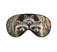 Raccoons in The Fall Tree Hole Sleep Mask Comfort Travel Eye Masks with Adjustable Elastic Strap Soft Funny Block Light Sleep Eye Cover for Side Sleeper for Nap Men Women Gift
