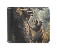Raccoons in The Forests Men's Leather Wallet Bifold Purse Card Holder Slim Money Clip Single-Sided Print