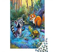 Raccoons Playing And Frolicking in The StreamJigsaw Puzzles 1000 Pieces for Adults Puzzle Educational GamesTurtles Foxes