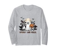 Raccoons Spooky and Feral Witch Ghost Pumpkin Halloween Long Sleeve T-Shirt