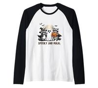 Raccoons Spooky and Feral Witch Ghost Pumpkin Halloween Raglan Baseball Tee