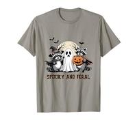 Raccoons Spooky and Feral Witch Ghost Pumpkin Halloween T-Shirt
