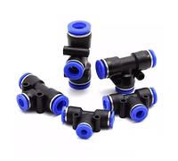 Raccords pneumatiques, 3 Way T Shaped Tee Pneumatic Quick Connect Fitting for Air Gas Water Tube 4-16mm OD 5 pcs(6mm)