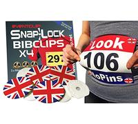 Race Bib Clips British Flag x 4, Snap-Lock for Securing Running and Cycling Numbers. Made with Recycled Plastic. (EventClips The Original Est 2012)
