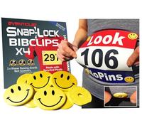 Race BibClips X 4 - Smile. Proven Snap-Lock for Securing Running and Cycling Numbers. Made in the UK with Recycled Plastic. EventClips Since 2009 Far Better Than Magnets. Fed up with Safety Pins?