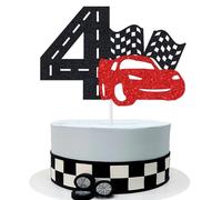 Race Car 4 Cake Topper, Racing Theme 4th Birthday Pary Decorations Cake Picks, Race Fans Four Years Old Bday Cake Decor, Kids Boys Favors Birthday Party Supplies and Ideas