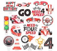 Race Car 4 Years Old Cupcake Toppers 48Pcs Racing Car Birthday Cake Decorations Vintage Race Car 4th Birthday Party Supplies Need Four Speed Cupcake Picks for Racing Baby Shower Decor