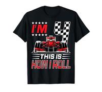 Race Car 4th Birthday Boy Racing Flag 4 Years Old Pit Crew T-Shirt