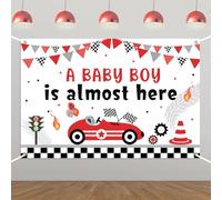 Race Car Baby Shower Backdrop - Vintage Racing Car A Baby Girl is Almost Here Backdrop Decorations for Boys - Retro Let's Go Racing Party Supplies