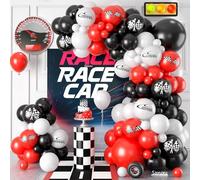 Race Car Balloon Arch Garland Kit, Red Black White Party Latex Balloons with Checkered Flags for Boy Racing Car Themed Birthday Party Decorations Baby Shower Transportation Backdrop Supplies