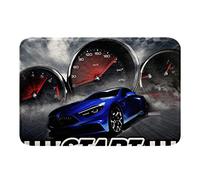 Race Car Bathroom Rugs Non Slip,for Boys Kids Cool Sports Car Rug Girls Man Extreme Sports Bath Mat Blue Racing Car Print Black and White Grids Decor Doormat 16"X24"