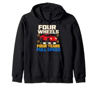 Race Car Birthday 4th Birthday Racing Into Four Gift Zip Hoodie