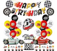 Race Car Birthday Party Decorations - 39 Pcs Racing Balloons Decor Including Banner Cake Cupcake Toppers, Motorcycle Foil Balloons for Boys Car Game Birthday Supplies