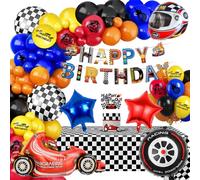 Race Car Birthday Party Decorations, Racing Cars Birthday Decorations, Red Blue Black Birthday Balloon Kit, Racing Themed Happy Birthday Banner, Cars Birthday Decoration for Boys Men 5 7 10 13 16 18th