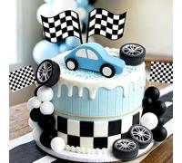 Race Car Cake Topper Car Cake Decorations Checkered Flag Cake Topper Growing Up Two Fast Birthday Decor Fast One Fast Three Need Four Speed Birthday Decorations