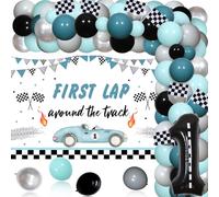 Race Car First Birthday Party Decorations, Vintage Fast One Birthday Decorations for Boys - First Trip Around the Track Backdrop, Retro Let's Go Racing Balloon Garland Kit, 1 Foil Number Balloon