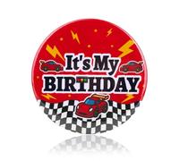 Race Car Happy Birthday Pin, 5.8cm/2.3in It's My Birthday Badge Pin Checkered Button for Women Men Boys Girls Car Themed Party Favours& Decorations Supplies