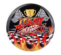Race Car Happy Birthday Pin, It's My Birthday Button Badge with Checkered Flag Fire Design for Boys Kids Racing Car Themed Party Favors & Decoration Supplies