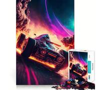 Race Car In Space Flames Jigsaw Puzzle for Adults 1000 Pieces Memory Boost Group Play Pattern Assembly Xmas Surprise (38x52cm)