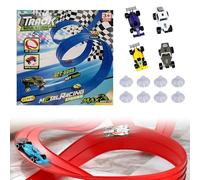 Race Car Track, 2025 New Flexible Race Track for Toy Cars, Toy Car Ramp Rolls up Portable Dual Racetrack Set with 4 Toy Cars 8 Suction Cups, Christmas Birthday Gifts for Boys Girls Kids (Blue)