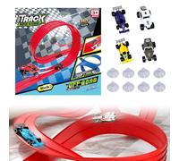 Race Car Track, 2025 New Flexible Race Track for Toy Cars, Toy Car Ramp Rolls up Portable Dual Racetrack Set with 4 Toy Cars 8 Suction Cups, Christmas Birthday Gifts for Boys Girls Kids (Red)