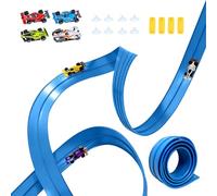 Race Car Track, 5M/16Ft Flexible Race Track, Race Car Ramp Track, Rolls Up Portable Dual Racetrack, Toy Car Track, for Loops, Jumps, Ramps, Gifts, for Boys & Girls, Blue(Can Accommodate 4 Cars)