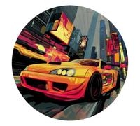 Race Car Urban Street Round Mouse Pad, Mousepad with Non-Slip Rubber Base, Computer Gaming Pads for Wireless Mouse, Easy Gliding
