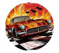 Race Car with Finish Line Flags Pilot and Flames Small Round Mouse Pad, Anti-Slip Rubber Computer Mousepad for Office Home Gaming Laptop, 10 x 10 Inch