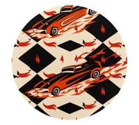 Race Car with Finish Line Flags Round Mouse Pad, Mousepad with Non-Slip Rubber Base, Computer Gaming Pads for Wireless Mouse, Easy Gliding