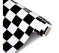 Race Car Wrapping Paper Roll, Black And White Checkered Flag Gift Wrapping Paper for Kids Boys Car Lovers, Fathers Day, Graduation, Party Favors Packaging, Self Adhesive Wallpaper, 45cm X 10m