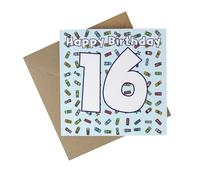 Race Cars 16th Birthday Card - Eco Friendly Recycled Card Plastic Free Childrens/Teenager Age Greetings Card - Boys Sixteenth Birthday Card