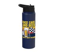 Race Cars and Beer That's Why I'm Here Funny Car Racing Stainless Steel Insulated Water Bottle