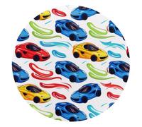 Race Cars Bright Seamless Pattern Round Mouse Pad, Mousepad with Non-Slip Rubber Base, Computer Gaming Pads for Wireless Mouse, Easy Gliding