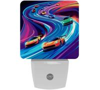 Race Cars on Bright The Racing Track LED Night Lights Dusk to Dawn Sensor, 0.5W Plug-in Night Lights Lamp for Hallway Stairway Kids Room Bedroom, 2 Pack