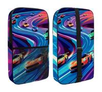 Race Cars on Bright The Racing Track Pickleball Paddle Cover with Mesh Pocket for Accessories, Fits 2 Paddles and 4balls