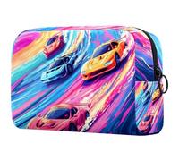 Race Cars with Vibrant Colors on The Racing Track Cosmetic Makeup Bag Small Travel Zipper Pouch Portable Toiletry Bag Makeup Organizer for Women Girls