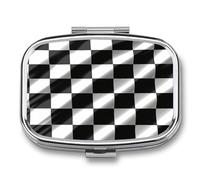 Race Checkered Flag Pill Box 2 Compartments Portable Travel Pill Case Mini Medicine Organizer for Pocket Purse Metal Waterproof Medicine Container Holder Vitamin Fish Oil