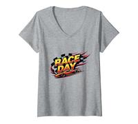 Race Day: Speedy Car Excitement for Racing Enthusiasts V-Neck T-Shirt, Women, Heather Grey, S