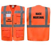 Race Marshal Superior Zipped Hi Vis Vest High Visibility Safety Waistcoat Pockets Reflective Bands Event Staff, Event Support, 12 Colour Options, Brook Hi Vis (Orange, Large)